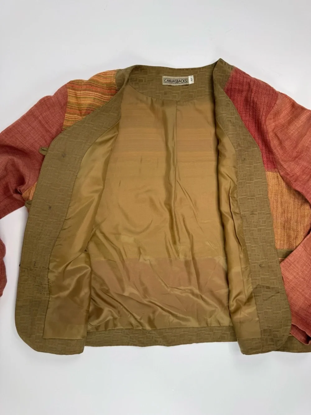 VINTAGE Patchwork Red Rust Orange Brown Jacket - Picture 7 of 8